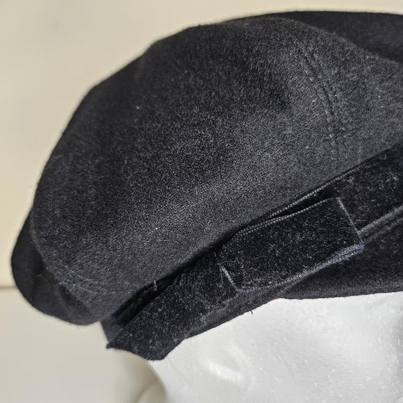 Vintage Liz Claiborne Wool Newsboy Cap Paperboy Hat Black With Bow Detail - Picture 2 of 13